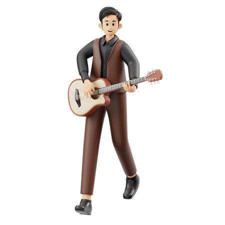 Musician Playing Acoustic Guitar  3D Illustration