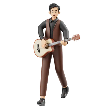 Musician Playing Acoustic Guitar  3D Illustration