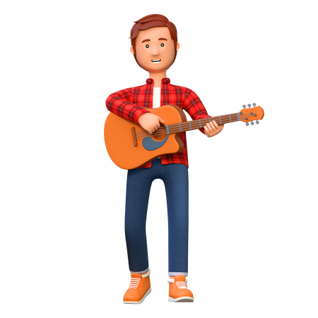 Musician Playing Acoustic Guitar  3D Illustration