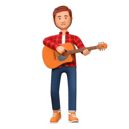 Musician Playing Acoustic Guitar  3D Illustration