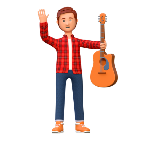 Musician Playing Acoustic Guitar  3D Illustration