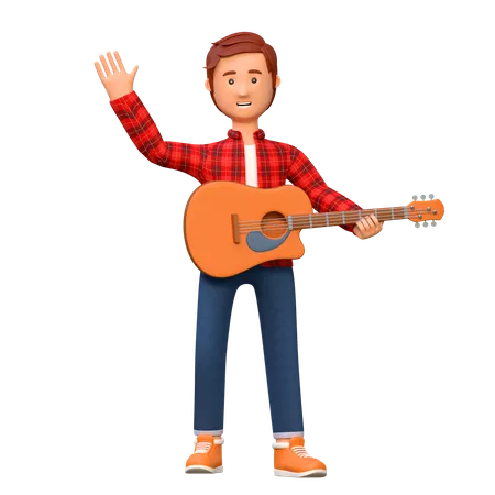 Musician Playing Acoustic Guitar  3D Illustration