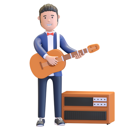 Musician playing acoustic guitar 3D Illustration