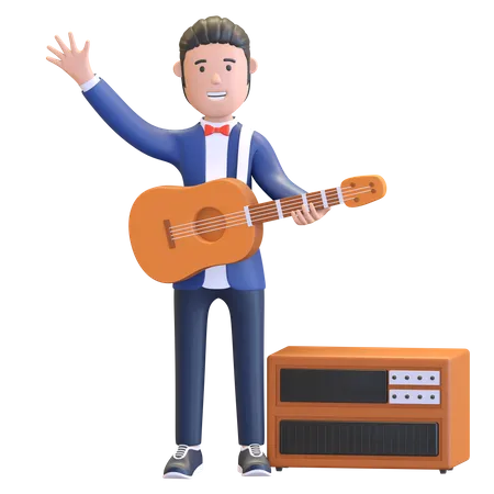 Musician Playing Acoustic Guitar Character 3 D Illustration 3D Illustration