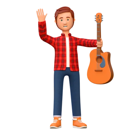 Musician Playing Acoustic Guitar Pose 3 3 D Character Illustration 3D Illustration
