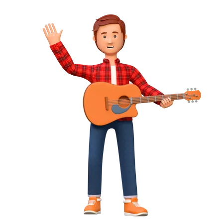 Musician Playing Acoustic Guitar Pose 1 3 D Character Illustration 3D Illustration