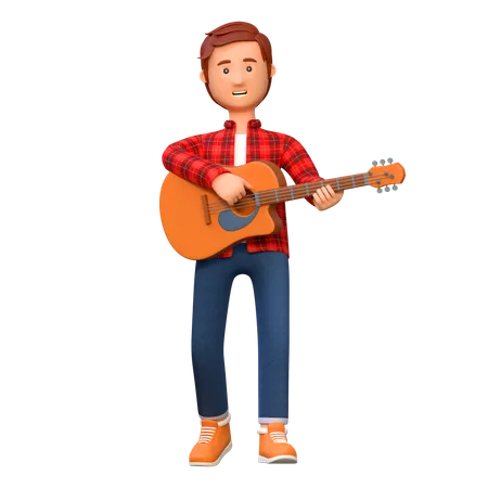 Musician Playing Acoustic Guitar Pose 2 3 D Character Illustration 3D Illustration
