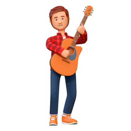 Musician Playing Acoustic Guitar Pose 4 3 D Character Illustration 3D Illustration