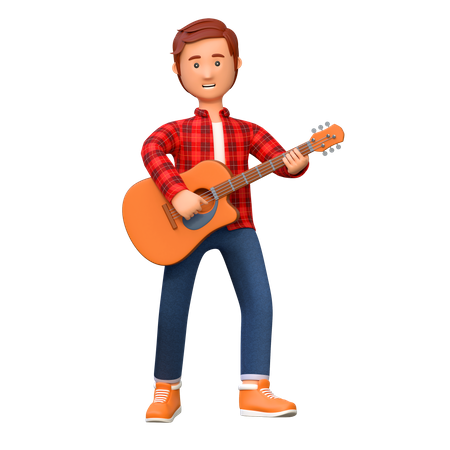 Musician Playing Acoustic Guitar  3D Illustration