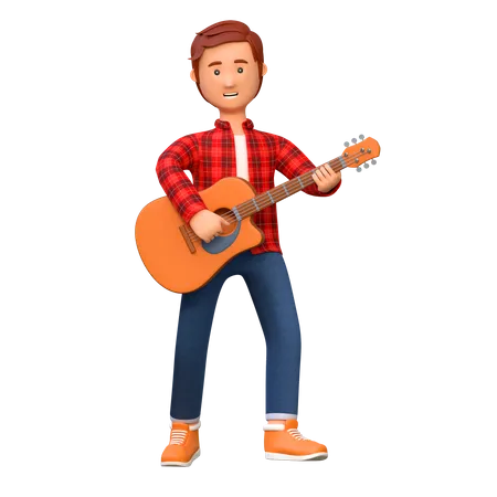 Musician Playing Acoustic Guitar Pose 5 3 D Character Illustration 3D Illustration