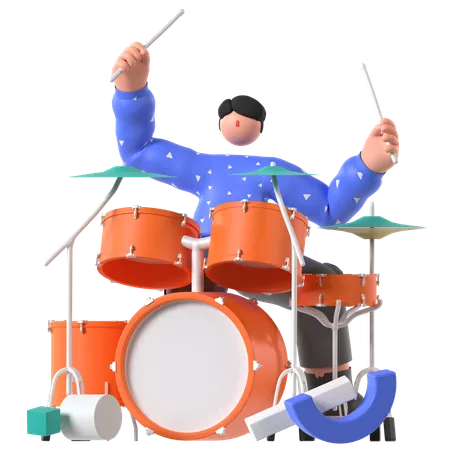 Musician playing Drum  3D Illustration