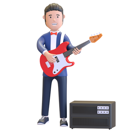 Musician playing electric guitar  3D Icon