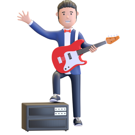 Musician playing electric guitar  3D Icon