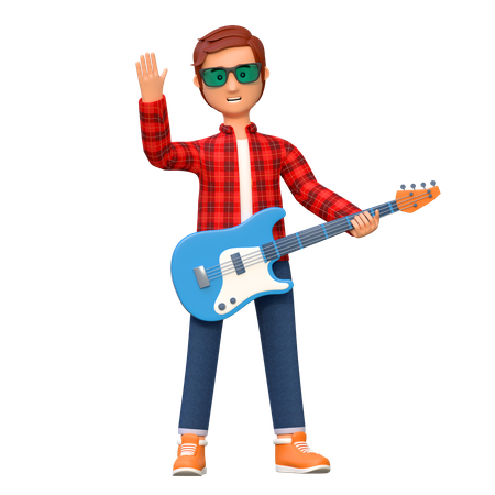 Musician Playing Electric Guitar  3D Icon