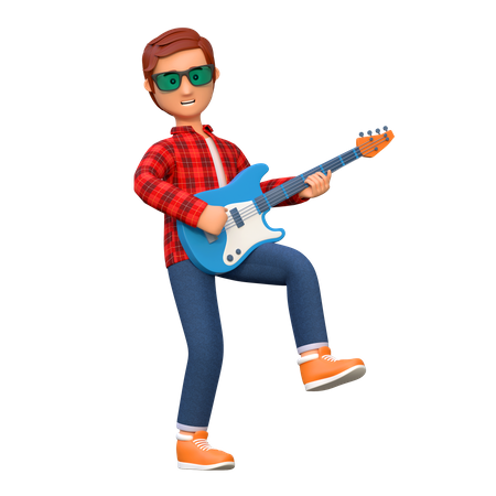 Musician Playing Electric Guitar  3D Icon