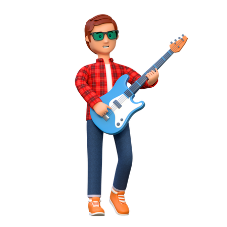Musician Playing Electric Guitar  3D Icon
