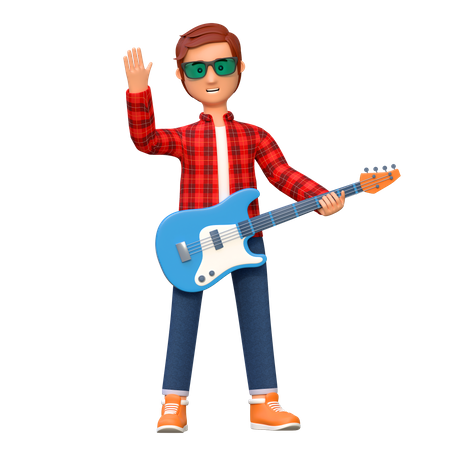 Musician Playing Electric Guitar  3D Illustration