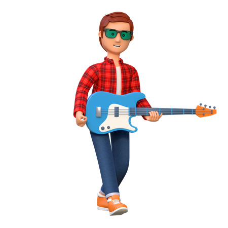 Musician Playing Electric Guitar  3D Illustration