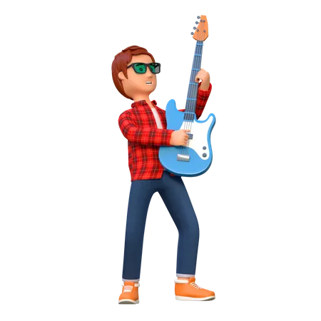 Musician Playing Electric Guitar  3D Illustration