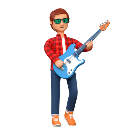 Musician Playing Electric Guitar  3D Illustration