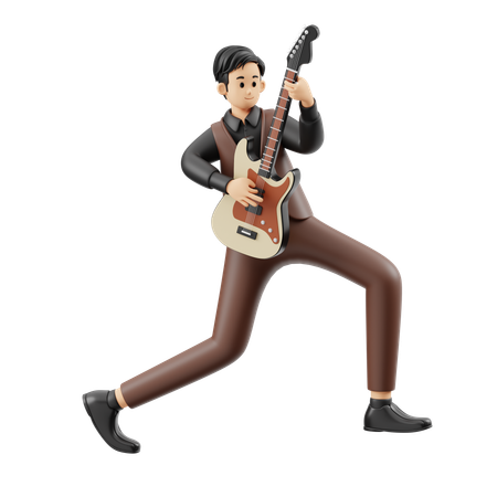 Musician Playing Electric Guitar  3D Illustration