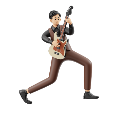 Musician Playing Electric Guitar  3D Illustration