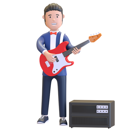 Musician playing electric guitar 3D Illustration