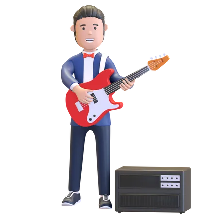 Musician Playing Electric Guitar Character 3 D Illustration 3D Illustration