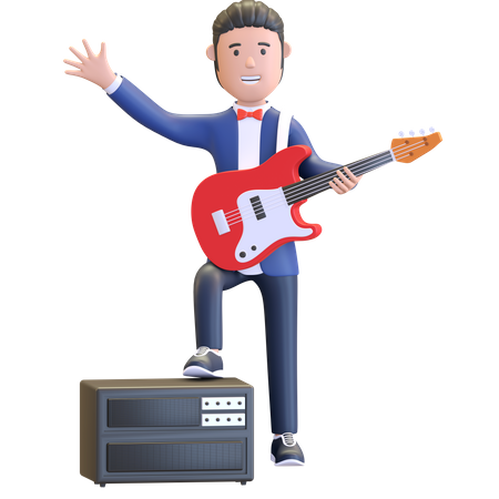 Musician playing electric guitar 3D Illustration