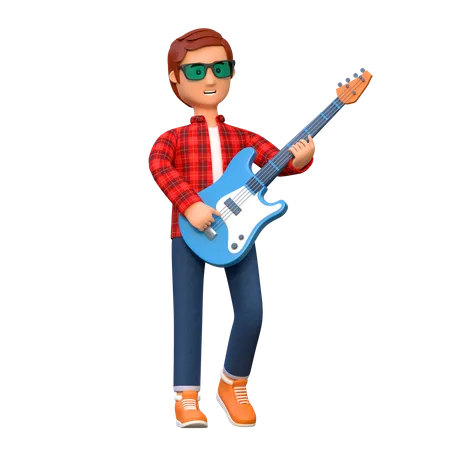 Musician Playing Electric Guitar Pose 1 3 D Character Illustration 3D Illustration
