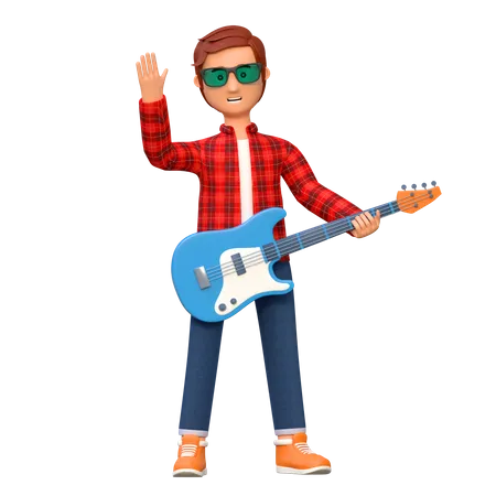 Musician Playing Electric Guitar Pose 5 3 D Character Illustration 3D Illustration