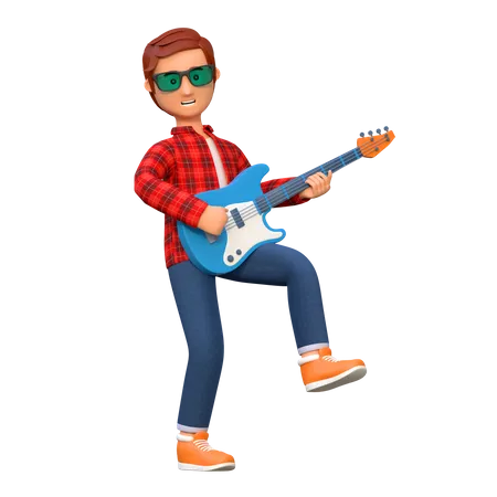 Musician Playing Electric Guitar  3D Illustration