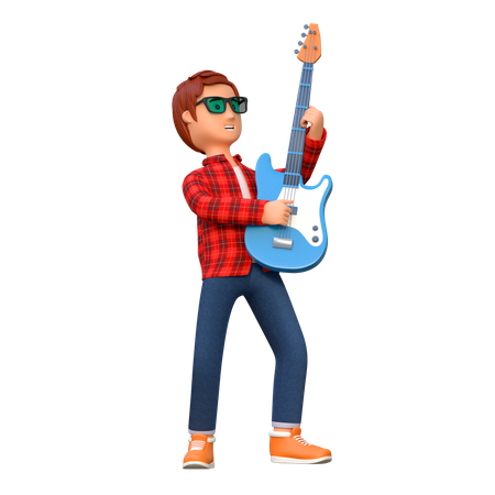 Musician Playing Electric Guitar  3D Illustration