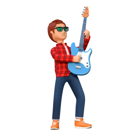 Musician Playing Electric Guitar Pose 3 3 D Character Illustration 3D Illustration