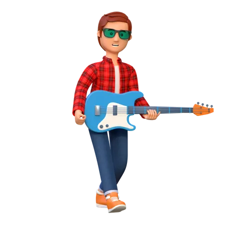 Musician Playing Electric Guitar Pose 4 3 D Character Illustration 3D Illustration
