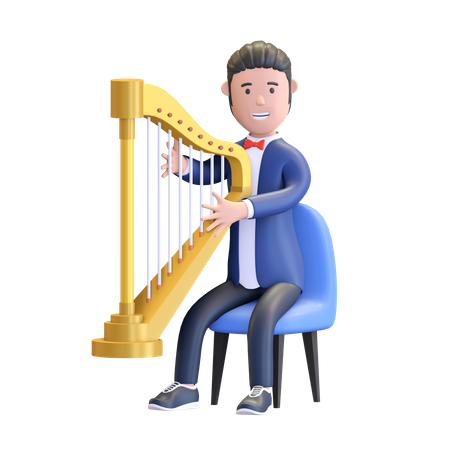 Musician playing harp  3D Illustration