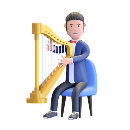 Musician playing harp  3D Illustration