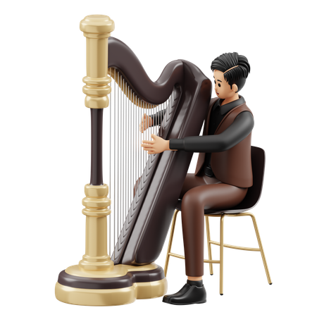 Musician Playing Harp  3D Illustration