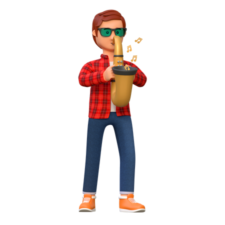 Musician Playing Saxophone  3D Icon