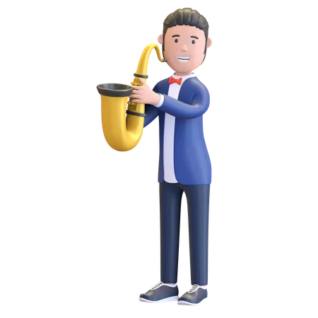 Musician playing saxophone  3D Illustration