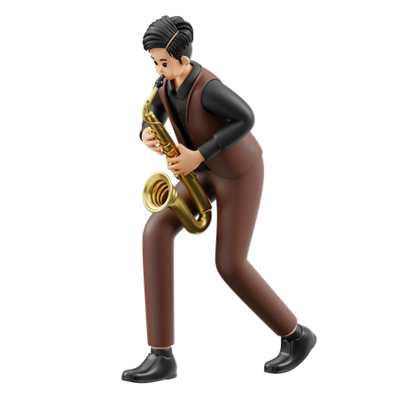 Musician Playing Saxophone  3D Illustration