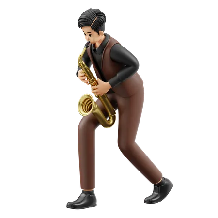 Musician Playing Saxophone  3D Illustration