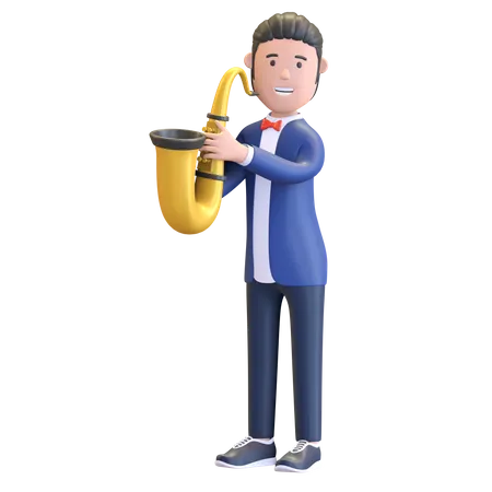 Musician playing saxophone 3D Illustration