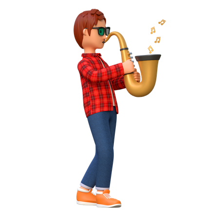Musician Playing Saxophone  3D Illustration