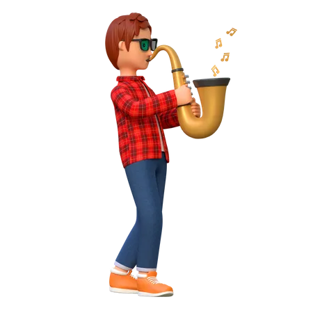 Musician Playing Saxophone  3D Illustration