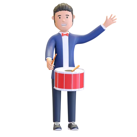 Musician playing snare drum  3D Illustration