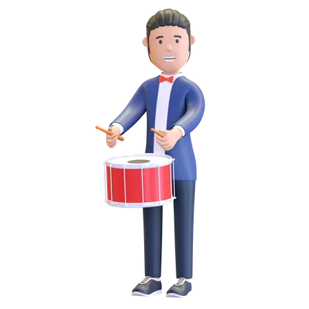 Musician playing snare drum  3D Illustration