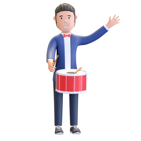 Musician playing snare drum 3D Illustration