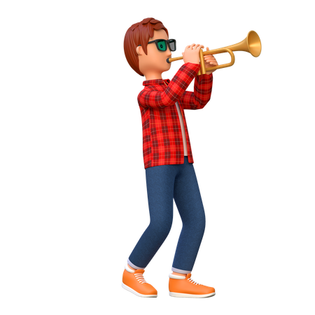 Musician Playing Trumpet  3D Illustration