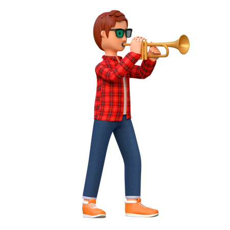 Musician Playing Trumpet  3D Illustration